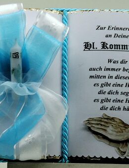 Wunderschönes, handgefertigtes Dekobuch zur Kommunion (mit Holz-Buchständer) - Pressath