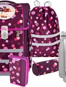 McNeill Schulranzen Perfecto, Ruby (Set, 5-tlg), inkl. Federmäppchen, Turnbeutel, Schlamperrolle & Motivmagnet