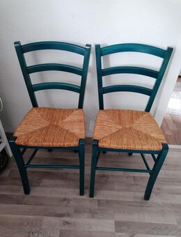 2 Holzstühle blau, 2 petrolfarben mit naturfarbenem Korbgeflecht.,mediterraner Stil - Haltern (See) Zentrum