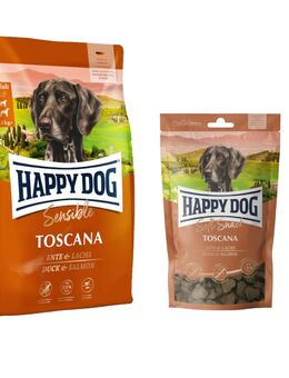 Happy Dog Kombi-Paket: Supreme Sensible 10 / 12,5 kg + 5 x 100 g Soft Snack - Sensible Toscana 12,5 kg + Toscana 5 x 100 g