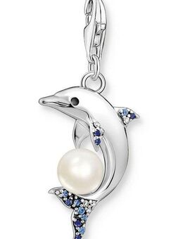 THOMAS SABO Charm-Einhänger Delfin mit Perle, 1889-664-7, mit Spinell (synth), Zirkonia (synth) - mit Süßwasserzuchtperle