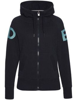 Elbsand Kapuzensweatjacke mit großem Logodruck hinten, bequeme Freizeitjacke mit Taschen
