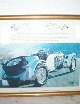 Oldtimer-Druck mit Daimler-Benz von 1928 im Goldrahmen - Essen