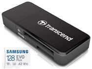 Speicherkarte MicroSDXC 128GB, Samsung EVOPlus mit einer Datenübertragung von bis zu 130MB/s, Speicherkartenleser Transcend Dual,  MicroSD & SD Laufwerke, USB 3.0 Typ A, schwarz - Fürth