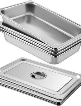 Edelstahl Behälter 4 Stück, Speisebehälter Essens Behälter mit Deckel, Antihaft Teller, 53,7 x 33 x 9,5 cm, kommerzieller Warmhaltebehälter für Speisen, Torten, Catering Imbiss Restaurant Gastro Hotel - Wuppertal