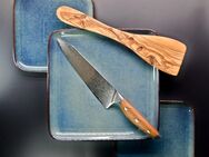 Kiritsukemesser aus Damaststahl | Damastmesser | Küchenmesser | Handgefertigt - rasiermesserscharf | Griff aus Olivenholz - Sinsheim