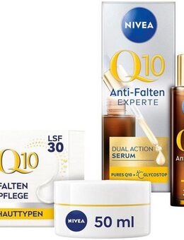 Nivea Pflege-Set Q10 Anti-Falten Dual Action Serum + Q10 Tagespflege LSF 30, 2-tlg., Wirksamer in Kombination, mildert selbst tiefe Falten, LSF 30.