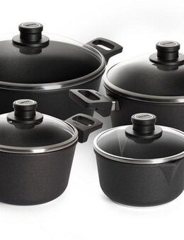 WOLL MADE IN GERMANY Topf-Set Nowo Titanium, Aluminiumguss (Set, 8-tlg., je 1 Kochtopf 20/24/28 cm, 1 Stielkasserolle 18 cm), Induktion, Made in Germany