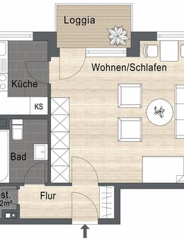 1-Zi.-Whg nähe Dambacher Str., mit EBK, Balkon und herrlichem Ausblick in den Rednitzgrund - Fürth