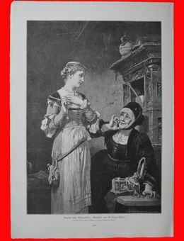 Grafik : Marthe und Margarethe. , Gemälde von Alexander von Liezen - Mayer ( 1839 - 1898) , Blatt 42cm x 29cm , M - C - Görlitz