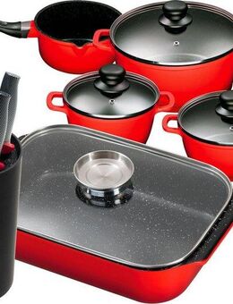 KING Topf-Set, Aluminiumguss (Set, 11-tlg., 4 Töpfe, 3 Deckel, Bräter, 1 Messerblock, 5 Kochmesser), Induktion