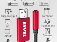 USB 2.0 externe Soundkarte 4polige TRRS, 3,5mm Klinkenbuchse, Stereo, Adapter mit 15cm Länge, rot - Plug & Play Installation ohne weitere Treiber auf allen Betriebssystemen - Fürth