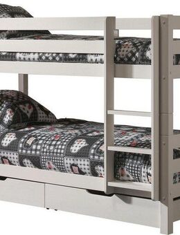Vipack Etagenbett Pino, Kiefer massiv, sehr standfest, Made in Europe (B/H/T ca. 210x140x105cm, inkl. Rolllattenroste, Absturzschutz), inkl. Leiter und 2 Schubladen, wahlweise Ausf. Weiß oder Natur