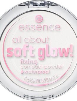 Essence Puder all about soft glow! fixing compact powder waterproof, 3-tlg., 3-tlg., wasserfest, langanhaltend, fixierend, leichte Deckkraft