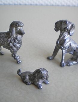 3 Zinn-Hunde,Alt,Miniaturen,volles Material ca. 200g,ca. 3,5-5,5 cm - Linnich