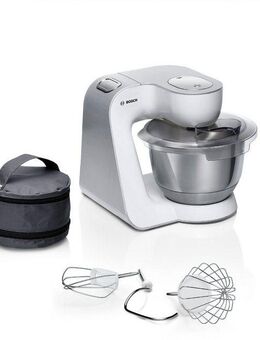 BOSCH Küchenmaschine MUM58200 Serie 4 Knethaken, Rühr- & Schneebesen aus Edelstahl, 1000 W, 3,9 l Schüssel, Zubehörtasche, Edelstahlschüssel spülmaschinenfest, 3D Rührsystem