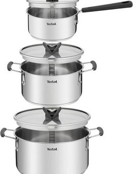 Tefal Topf-Set G7376S Opti'Space, Edelstahl (Set, 6-tlg., Stielkasserolle 16 cm, Kochtopf 20/24 cm, je mit Deckel), Thermo-Fusion-Boden, für alle Herdarten inkl. Induktion
