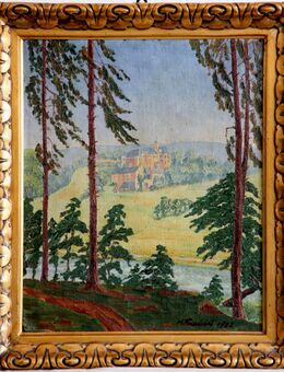 Ölgemälde HANS FRIEDRICH (1887), Wald-Blick auf ferne Burg 1922! - Berlin