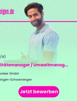 Qualitätsmanager / Umweltmanagement (m/w/d) für ISO-Systeme, Audits und Prozessoptimierung - Villingen-Schwenningen