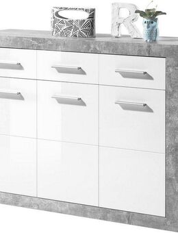 HBZ Kommode Stone 2 weiß Glanz, BxHxT 117x88x37 cm, Kommode mit 3 Türen, 3 Schubkästen, 2 Einlegeböden