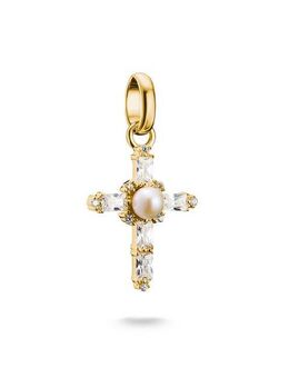 THOMAS SABO Charm Kreuz Charm Vintage-Kreuz vergoldet - Connect, CC1287-445-14, mit Zirkonia (synth) - mit Süßwasserzuchtperle