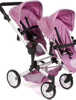 CHIC2000 Puppen-Zwillingsbuggy Linus Duo, Jeans Pink, mit zwei abnehmbaren, bis in Liegeposition verstellbaren Sportsitzen
