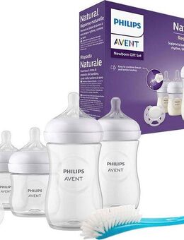 Philips AVENT Babyflasche Natural Response Starter-Set für Neugeborene SCD838/11, 4 Flaschen, ultra soft Schnuller und Flaschenbürste