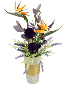 Kunstblume Gesteck aus Strelitzie, Allium und Lavendel, I.GE.A., Höhe 70 cm