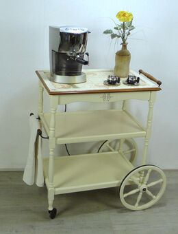 Alter Servierwagen, Kaffeewagen, Mobile Küchenanrichte 3 Ebenen in Cremeweiß UNIKAT - Sinzig