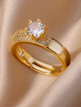 ☝️☝️☝️ Ring, Edelstahl Gold, Zirkonia, verstellbar, NEU ⭐⭐⭐⭐⭐ - Gersthofen