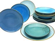 CreaTable Tafelservice Geschirr-Set NATURE COLLECTION Aqua (12-tlg), 4 Personen, Steinzeug, Service, 12 Teile, für 4 Personen
