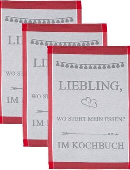 ROSS Geschirrtuch Liebling, wo steht mein essen… im Kochbuch, (Set, 3-tlg), Sprüchetuch, aus 100% Baumwolle