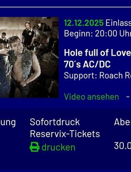 AC/DC - Ticket REX Bensheim, Sa.12.12.25-AC/DC Hole full of Love (Tribute of 70er) - 25€ - Heppenheim (Bergstraße) Zentrum