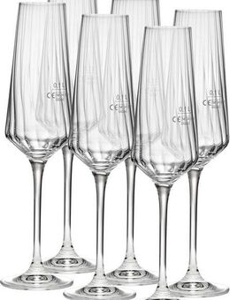 van Well Sektglas Eva, Sektgläser 20 cl geeicht, 6 Stück, Kristallglas, Relief-Optik, spülmaschinengeeignet
