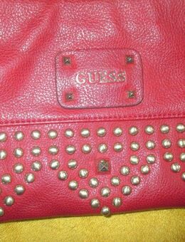 Silber- Nieten * Leder- Imitat * Fransen * Umhänge * Hand- TASCHE * CLUTCH "GUESS" Original * rot * - Riedlingen