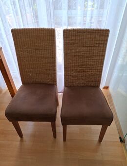 2 Esstischstühle Top Zustand Holz Rattan Stoff Kombination - Winnenden