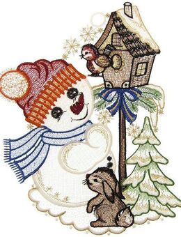 W. Reuter & Sohn - Plauener Spitze® Fensterbild Süßer Schneemann, Made in Germany