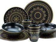 CreaTable Kombiservice Mandala Gold (8-tlg), 2 Personen, Steinzeug, Service, goldene orientalische Motive, 8 Teile, für 2 Personen