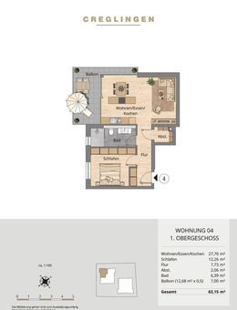 Offene Besichtigung am 24.10 von 14-16 Uhr und am 25.10. von 12-16 Uhr! Whg. 4 - gut geschnittene 2-Zimmer-Wohnung im 1. OG mit großzügigem Balkon! - Creglingen