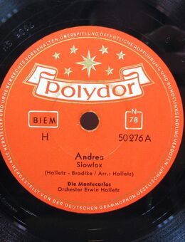 Schellack Schallplatte: Die Montecarlos - Andrea / Die Glocke von Notre Dame - Biebesheim (Rhein)