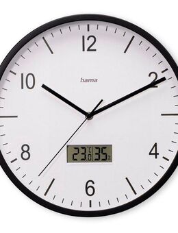 Hama Funkwanduhr Funkuhr "Lanzarote", ohne Ticken, Ø 35cm, Schwarz (mit Thermo- und Hygrometer, geräuscharm)