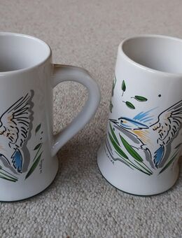 2 Licher Bierkrüge Keramik Eisvogel 0,4 l Im Anflug - Niddatal