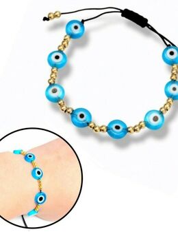 Armband mit Nazar Boncuk Blaue Auge Und Runde Goldfarbene Perlenoptik Schmuck 9,90* - Villingen-Schwenningen