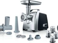 BOSCH Fleischwolf ProPower MFW68660, 2200 W Blockierlei., Rücklauf, Durchlaufschnitzler, 800 W, 3 Lochscheiben Edelst. (3/4,8/8mm), Fruchtpressen-/Wurst-/Kebbeaufsatz