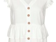 LASCANA Rüschenbluse mit kurzen Ärmeln, sommerliche Bluse mit Knopfleiste und Volant