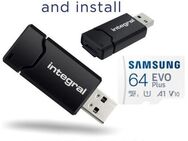 Speicherkartenleser integral, USB 3.0 Typ A, MicroSD Laufwerk, Samsung EVOPlus MicroSDXC 64GB mit einer Datenübertragung von bis zu 130MB/s, inklusive SD-Adapter - Fürth