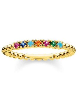 THOMAS SABO Fingerring Kugeln mit Steinen, TR2323-051-14-52-60, TR2323-488-7-52-60, mit Glas-Keramik Stein, Korund, Zirkonia (synth)