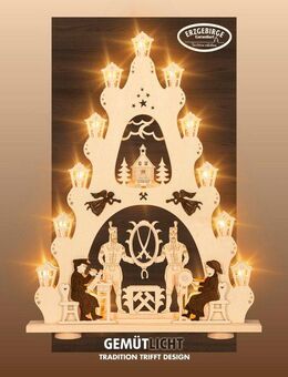 Weigla LED Schwibbogen Erzgebirge, große Lichterspitze, Bergmann NATUR-BRAUN, Made in Germany (1-tlg), Erzgebirge garantiert, Weihnachtsdeko Innen, Weihnachtsbeleuchtung