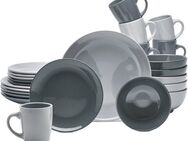 van Well Kombiservice Geschirr-Set Lund, 24-teilig (24-tlg), 6 Personen, Steingut, rund, hellgrau/dunkelgrau, spülmaschinen- und mikrowellengeeignet