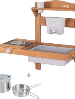 roba® Outdoor-Spielküche Matschküche zum Hängen, teakholzfarben lasiert, aus Holz Holz, FSC® - schützt Wald